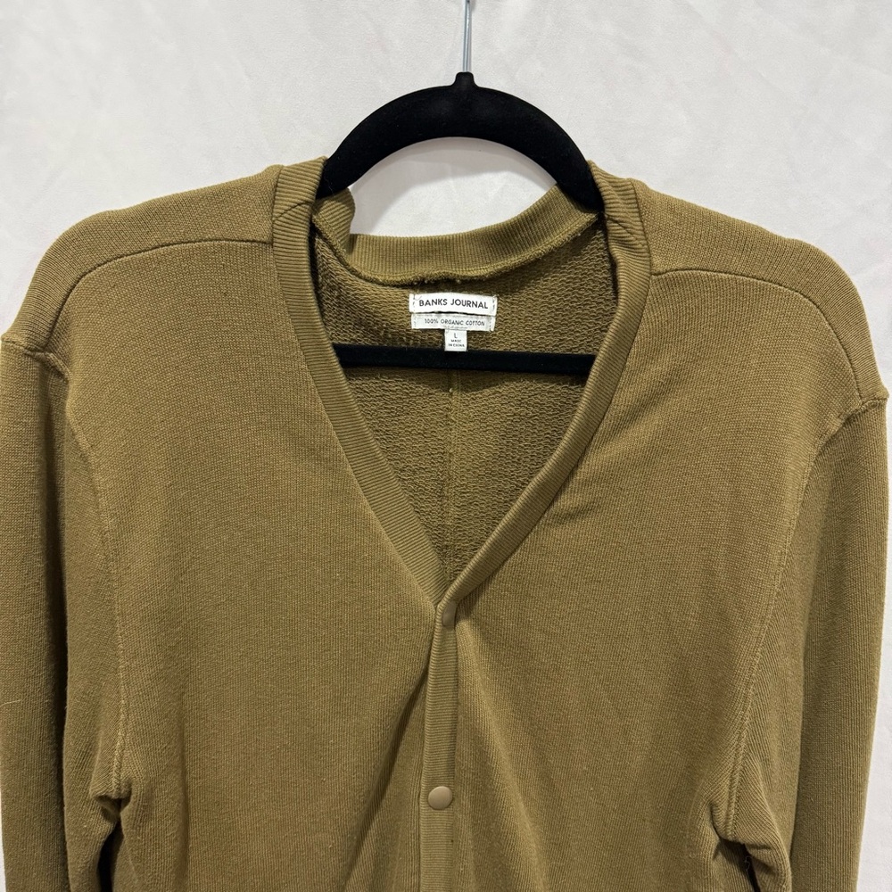 Banks Journal Organic Cotton Cardigan Snap Front Minimalist Streetwear Large - Picture 2 of 11